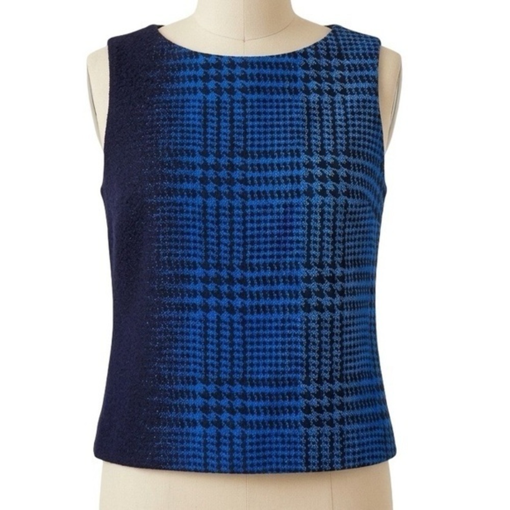LAFAYETTE 148 Houndstooth Navy And Black Shell Top, Size 6.